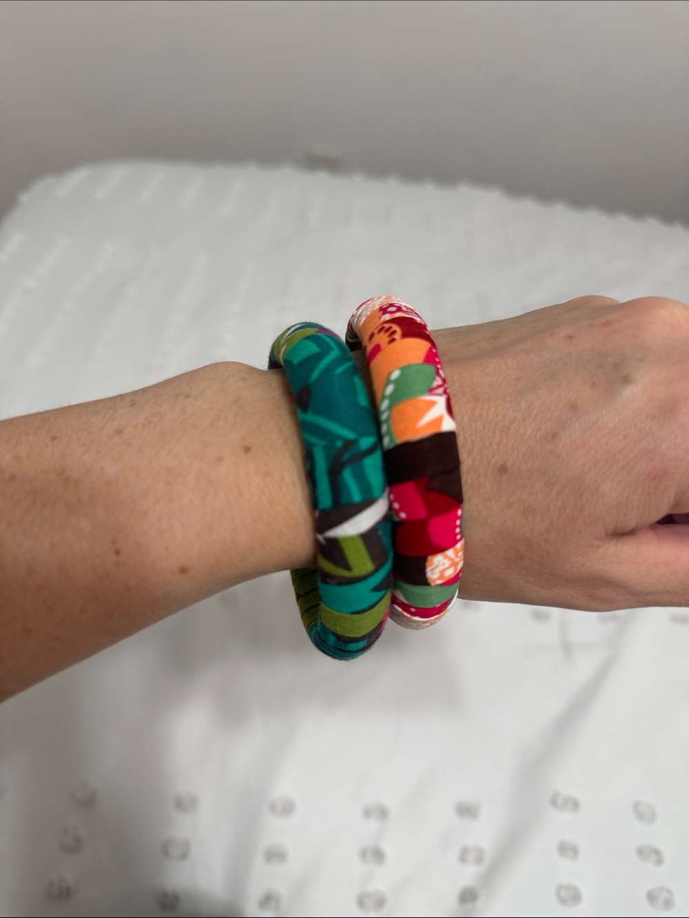 Colorful Fabric Bangle Bracelets - Green & Multicolor